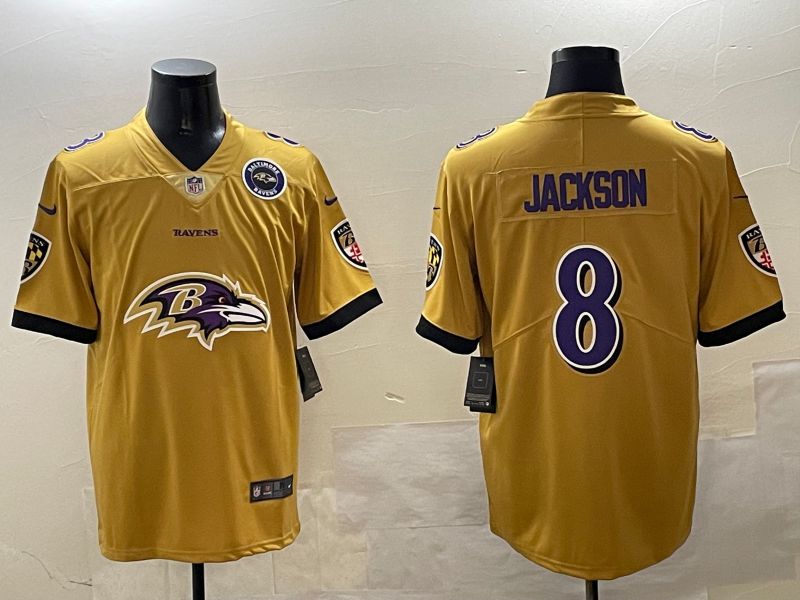 Men Baltimore Ravens #8 Jackson Yellow Nike Team Logo 2025 NFL Jersey style 3->baltimore ravens->NFL Jersey